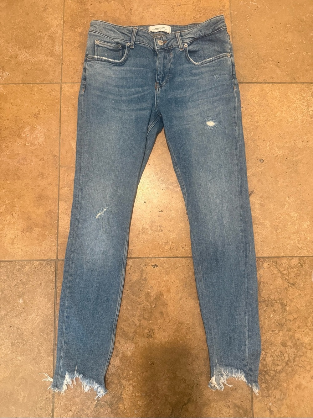 Zara Light Blue Skinny Jeans with Distressed Hem
